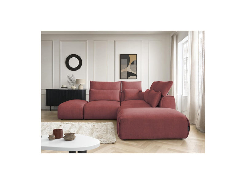 Jana - Modular Fixed Corner Sofa With Headrests - Velvet Fabric With 2 Low Chairs, 1 Corner And 2 Poufs - Reversible