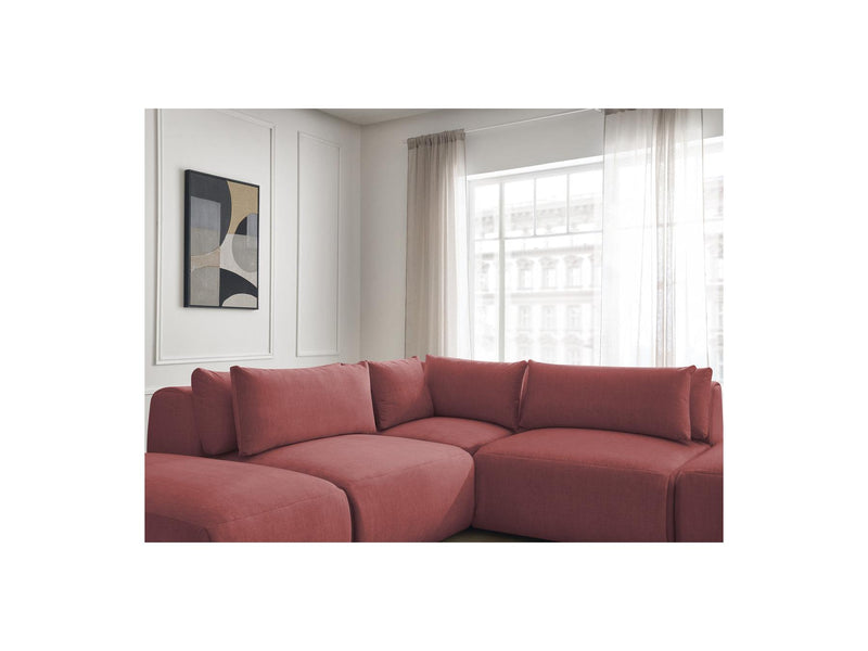 Jana - Modular Fixed Corner Sofa With Headrests - Velvet Fabric With 2 Low Chairs, 1 Corner And 2 Poufs - Reversible