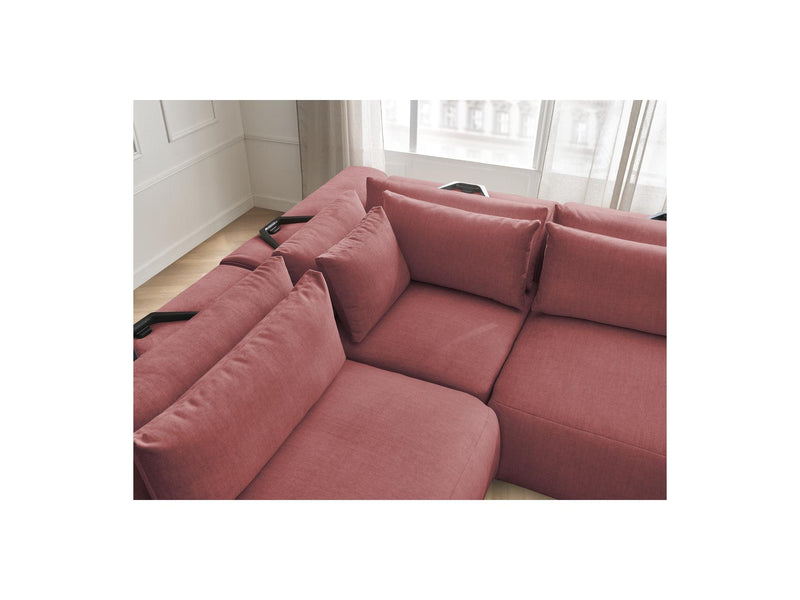 Jana - Modular Fixed Corner Sofa With Headrests - Velvet Fabric With 2 Low Chairs, 1 Corner And 2 Poufs - Reversible