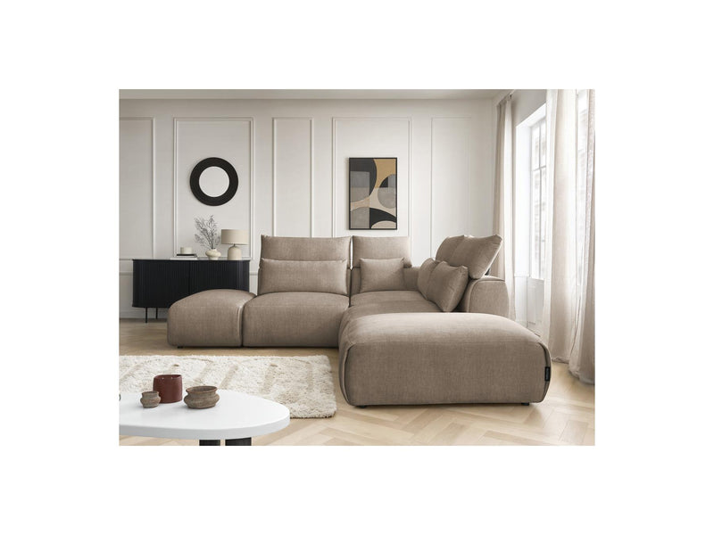 Jana - Modular Fixed Corner Sofa With Headrests - Velvet Fabric With 2 Low Chairs, 1 Corner And 2 Poufs - Reversible