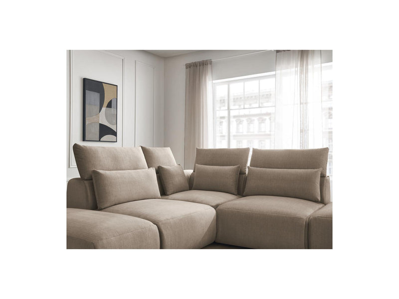 Jana - Modular Fixed Corner Sofa With Headrests - Velvet Fabric With 2 Low Chairs, 1 Corner And 2 Poufs - Reversible