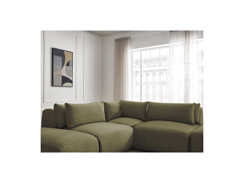 Jana - Modular Fixed Corner Sofa With Headrests - Velvet Fabric With 2 Low Chairs, 1 Corner And 2 Poufs - Reversible