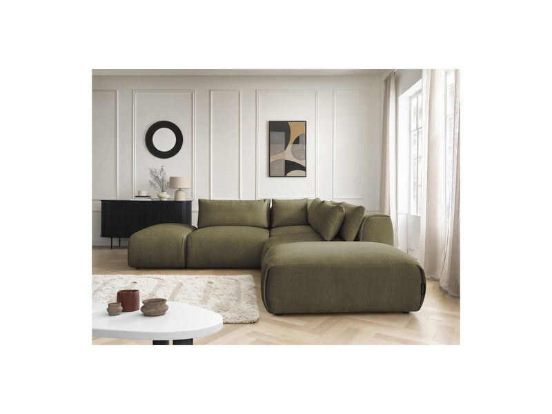 Jana - Modular Fixed Corner Sofa With Headrests - Velvet Fabric With 2 Low Chairs, 1 Corner And 2 Poufs - Reversible
