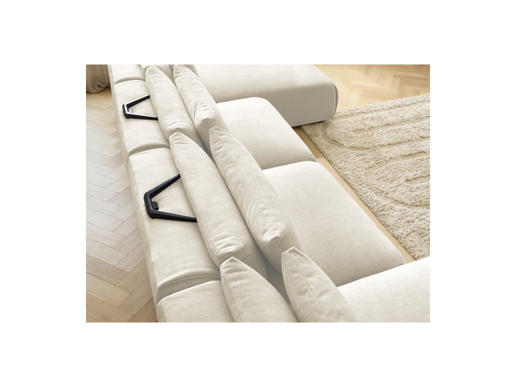 Jana - Fixed Modular Panoramic Sofa with Headrests - Velvet Fabric with 2 Chaise Longues and 2 Armless Chairs