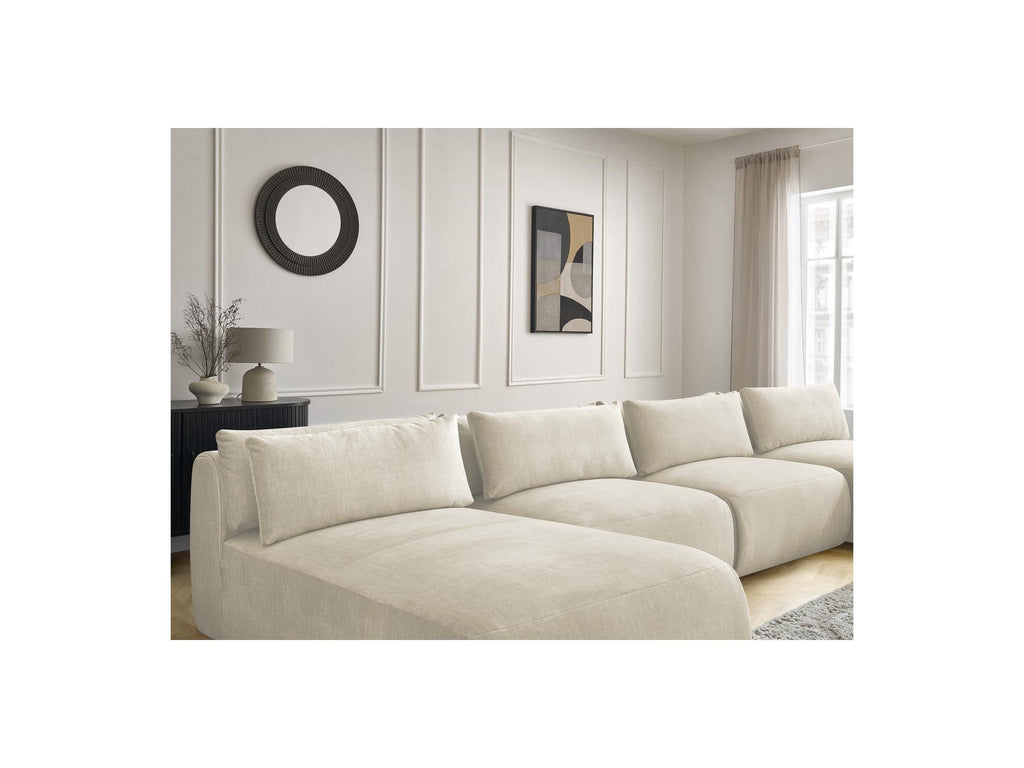 Jana - Fixed Modular Panoramic Sofa with Headrests - Velvet Fabric with 2 Chaise Longues and 2 Armless Chairs