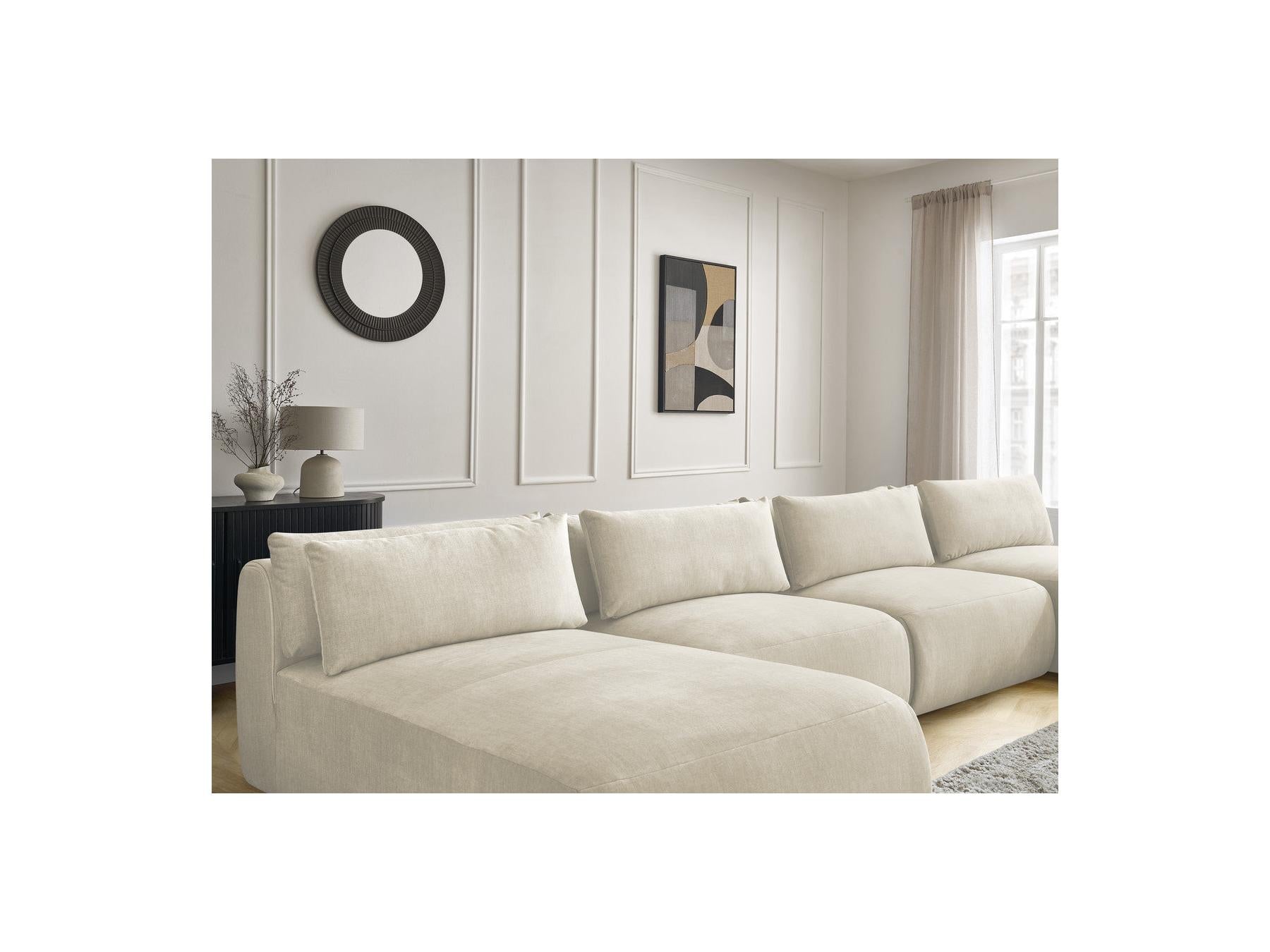 Jana - Fixed Modular Panoramic Sofa with Headrests - Velvet Fabric with 2 Chaise Longues and 2 Armless Chairs