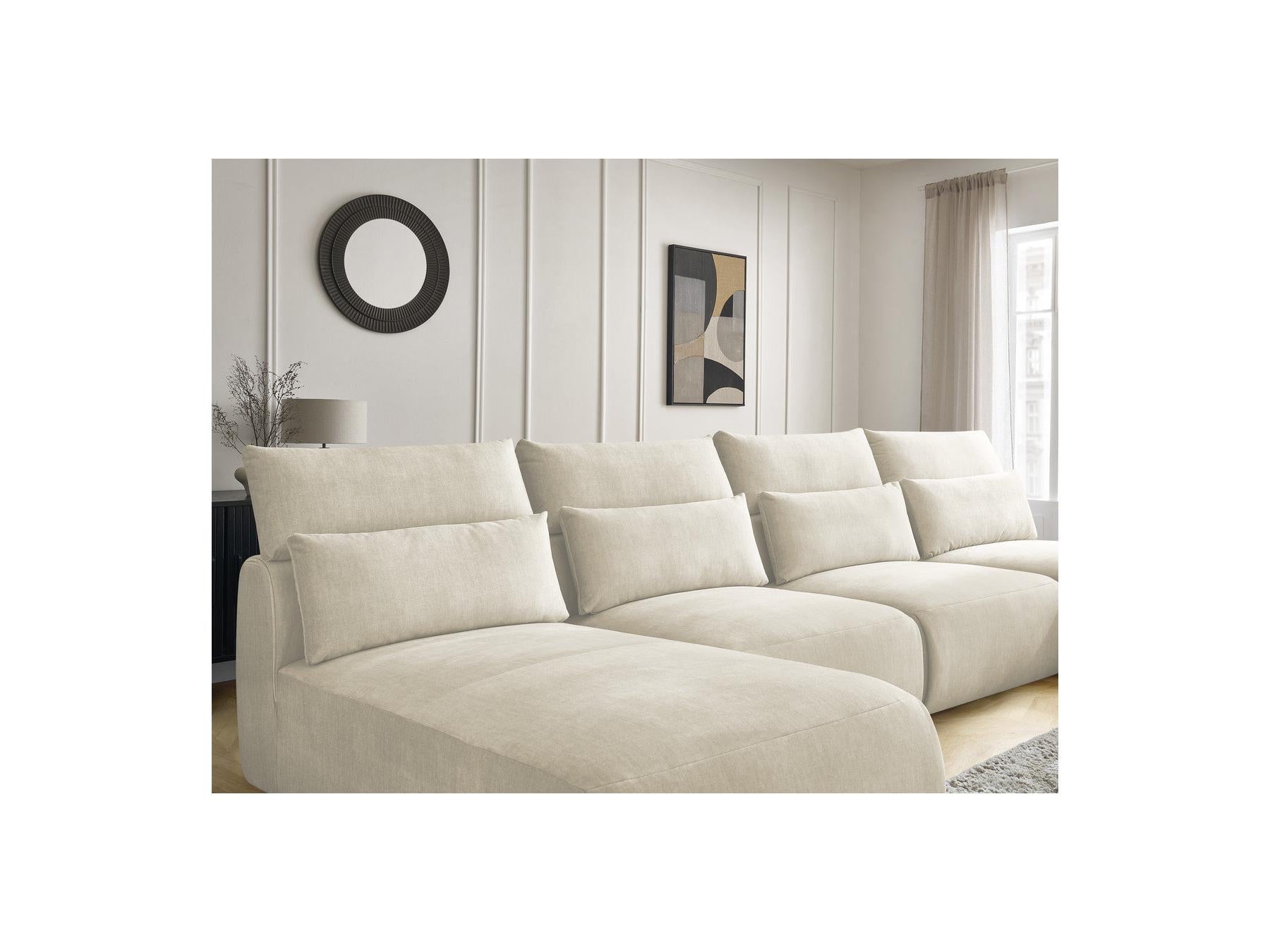 Jana - Fixed Modular Panoramic Sofa with Headrests - Velvet Fabric with 2 Chaise Longues and 2 Armless Chairs