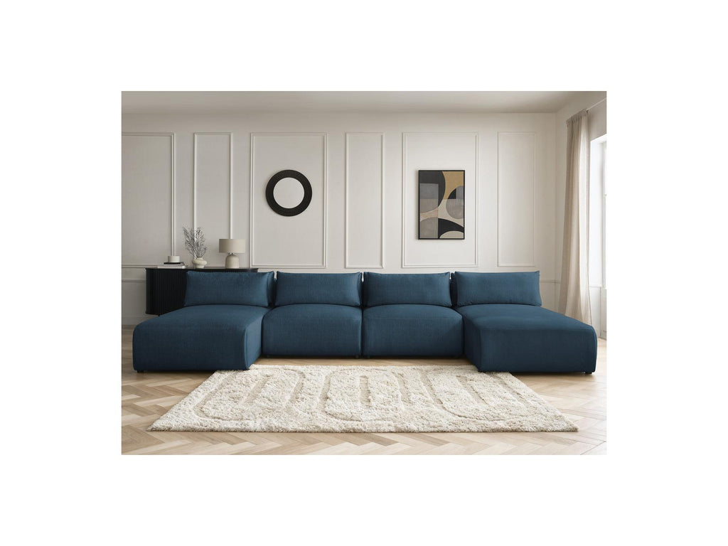 Jana - Fixed Modular Panoramic Sofa with Headrests - Velvet Fabric with 2 Chaise Longues and 2 Armless Chairs