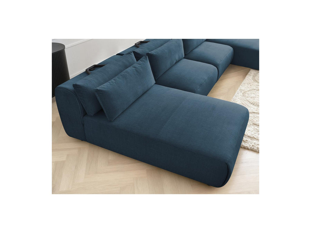 Jana - Fixed Modular Panoramic Sofa with Headrests - Velvet Fabric with 2 Chaise Longues and 2 Armless Chairs