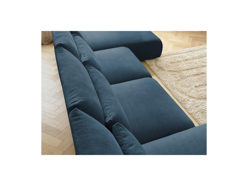 Jana - Fixed Modular Panoramic Sofa with Headrests - Velvet Fabric with 2 Chaise Longues and 2 Armless Chairs