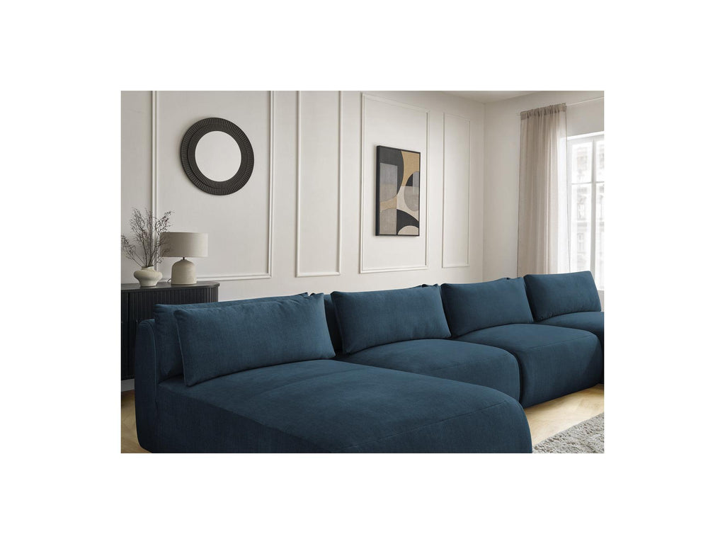Jana - Fixed Modular Panoramic Sofa with Headrests - Velvet Fabric with 2 Chaise Longues and 2 Armless Chairs