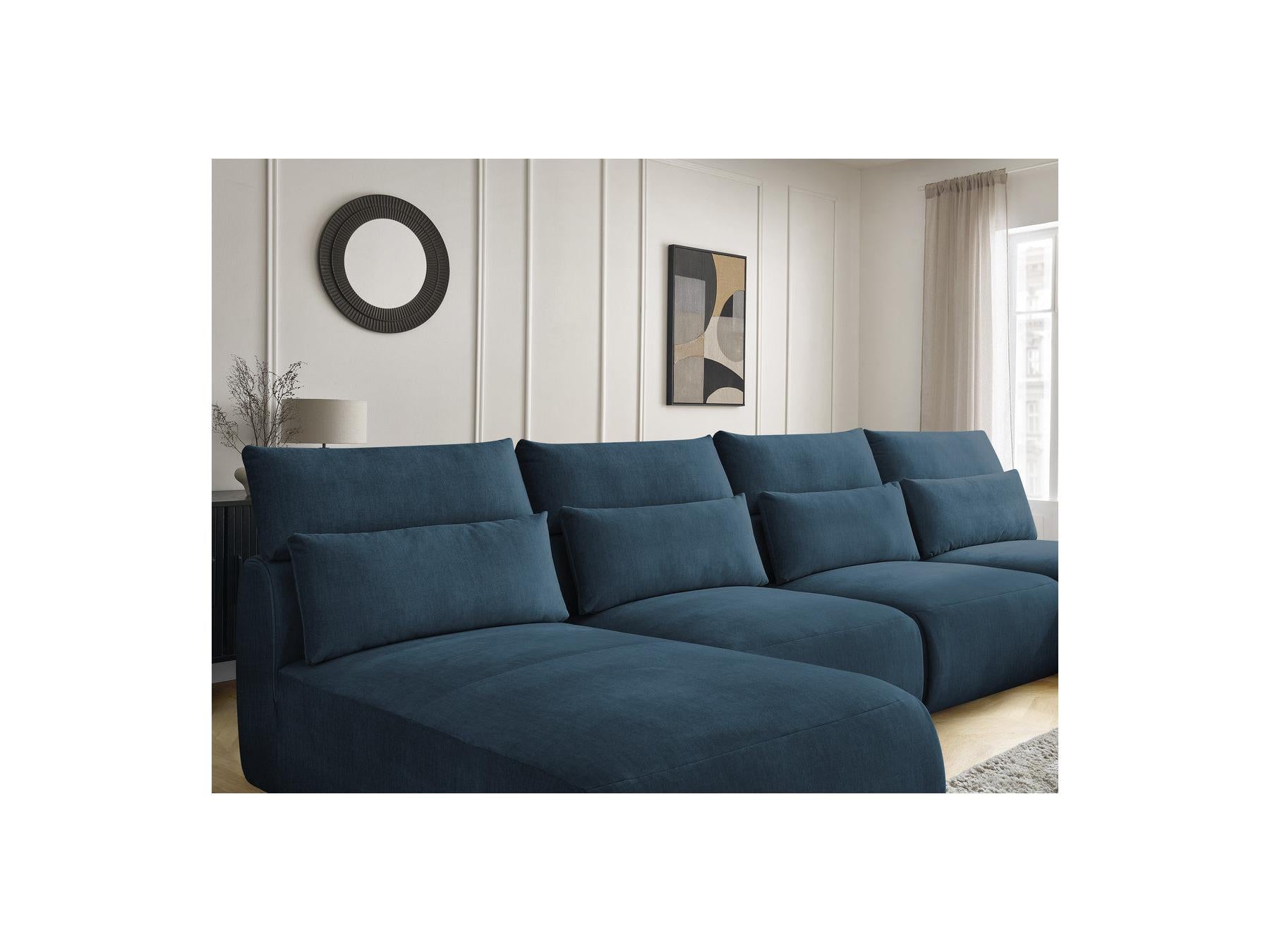 Jana - Fixed Modular Panoramic Sofa with Headrests - Velvet Fabric with 2 Chaise Longues and 2 Armless Chairs