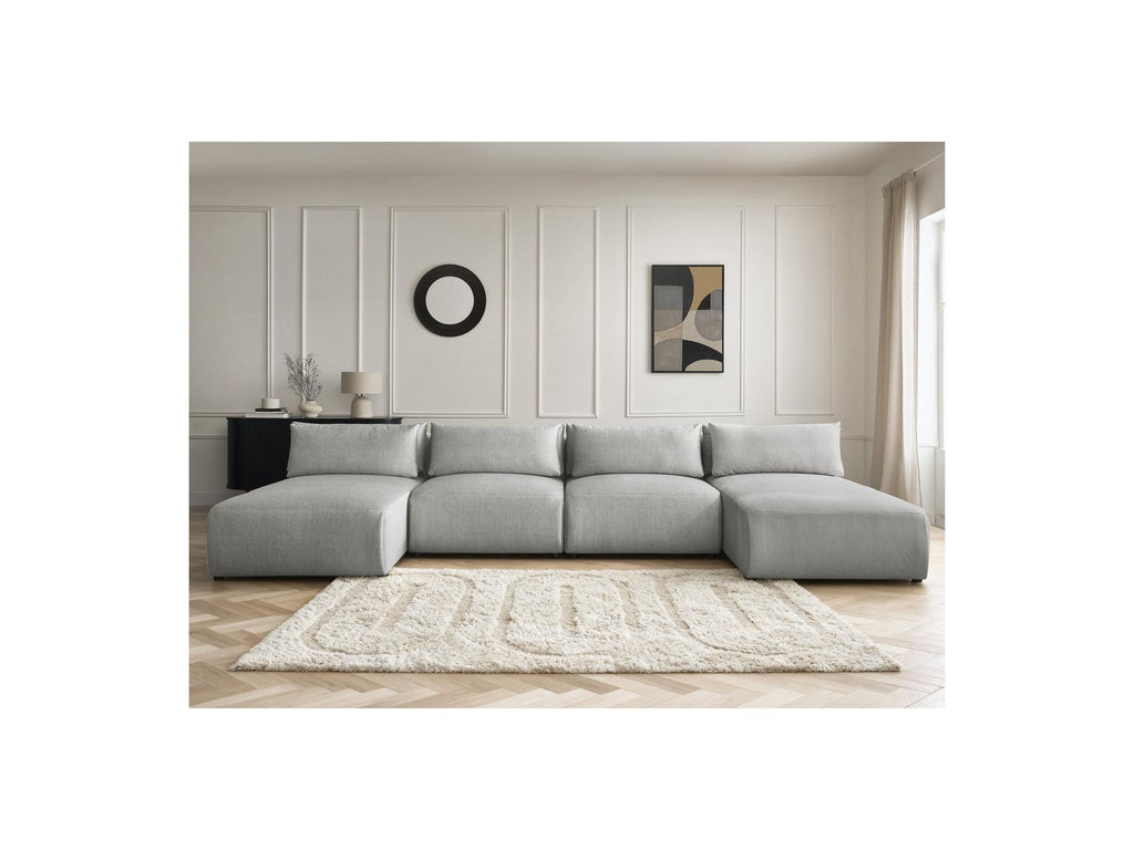 Jana - Fixed Modular Panoramic Sofa with Headrests - Velvet Fabric with 2 Chaise Longues and 2 Armless Chairs