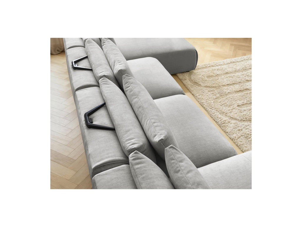Jana - Fixed Modular Panoramic Sofa with Headrests - Velvet Fabric with 2 Chaise Longues and 2 Armless Chairs