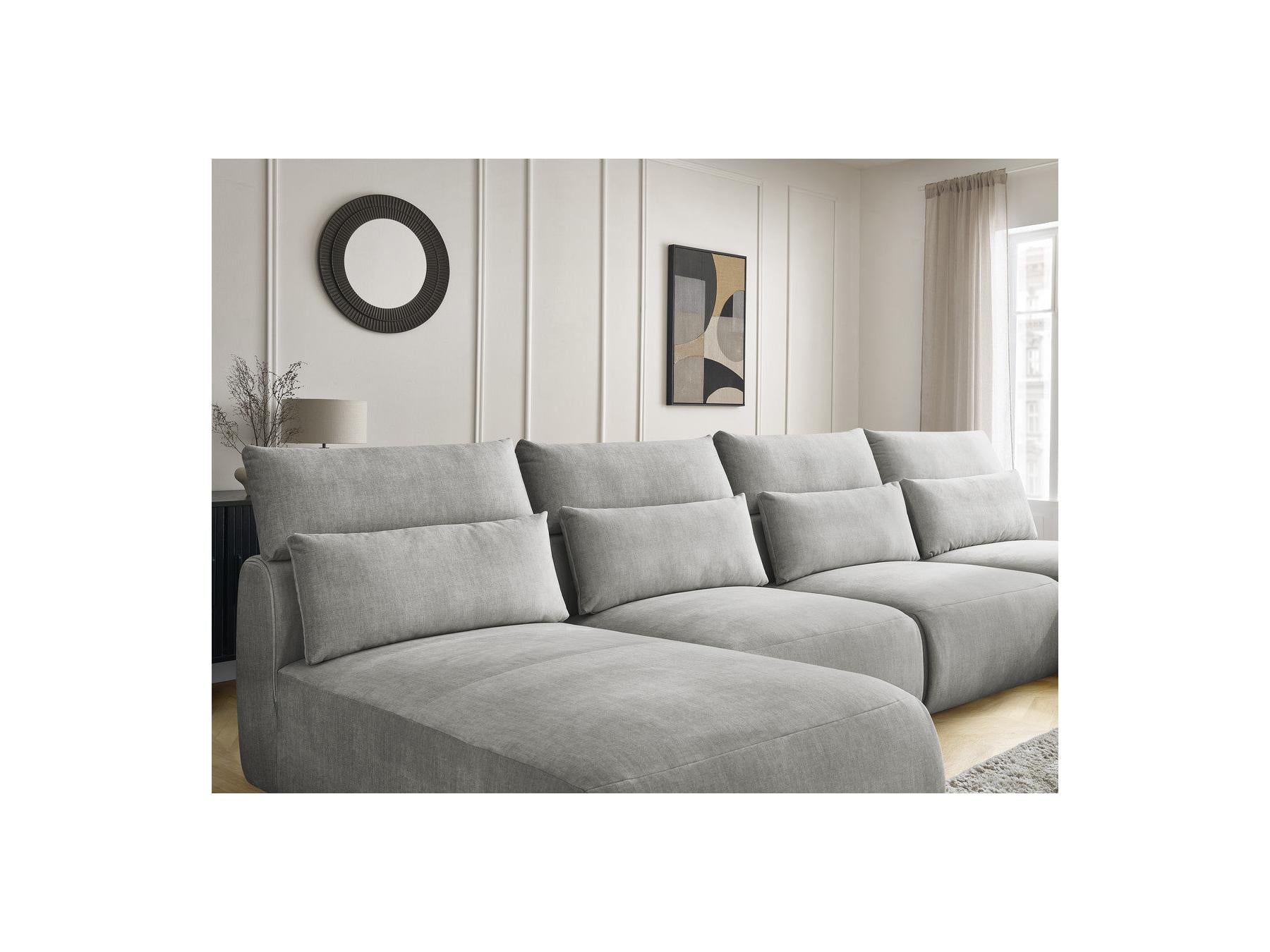 Jana - Fixed Modular Panoramic Sofa with Headrests - Velvet Fabric with 2 Chaise Longues and 2 Armless Chairs
