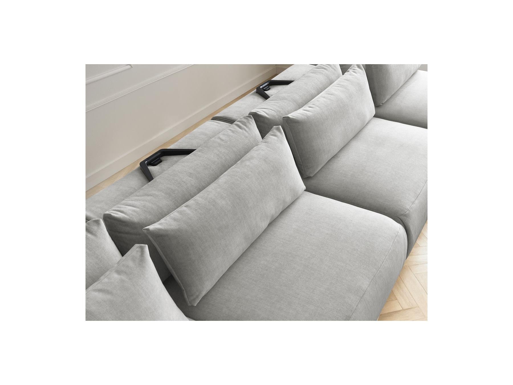 Jana - Fixed Modular Panoramic Sofa with Headrests - Velvet Fabric with 2 Chaise Longues and 2 Armless Chairs