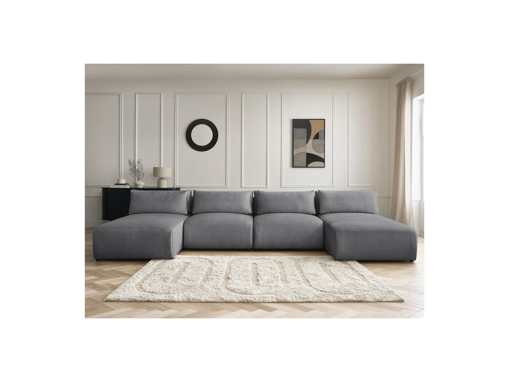 Jana - Fixed Modular Panoramic Sofa with Headrests - Velvet Fabric with 2 Chaise Longues and 2 Armless Chairs