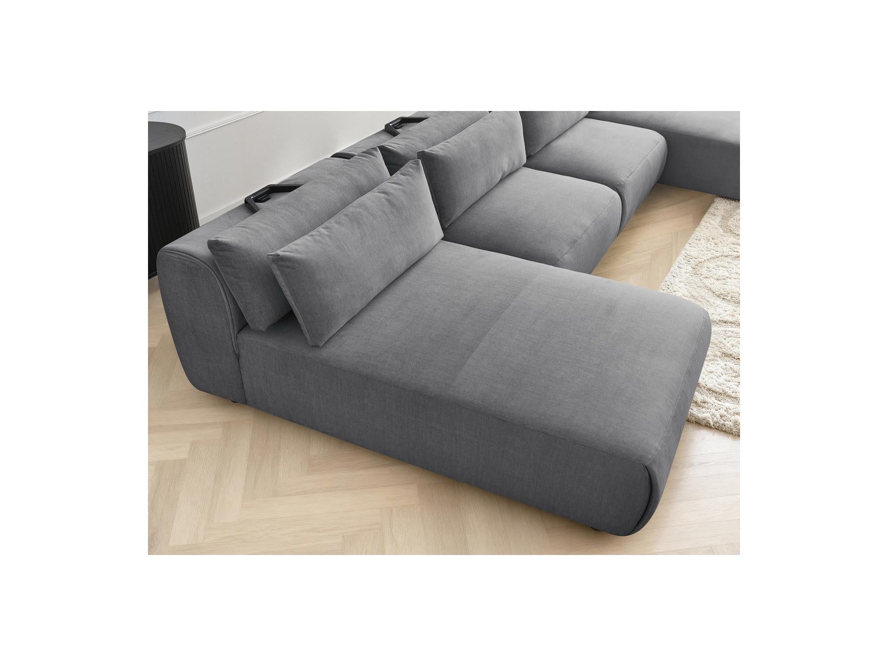 Jana - Fixed Modular Panoramic Sofa with Headrests - Velvet Fabric with 2 Chaise Longues and 2 Armless Chairs