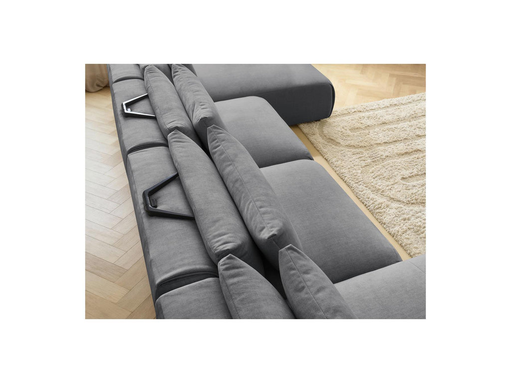 Jana - Fixed Modular Panoramic Sofa with Headrests - Velvet Fabric with 2 Chaise Longues and 2 Armless Chairs