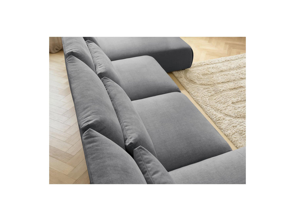 Jana - Fixed Modular Panoramic Sofa with Headrests - Velvet Fabric with 2 Chaise Longues and 2 Armless Chairs