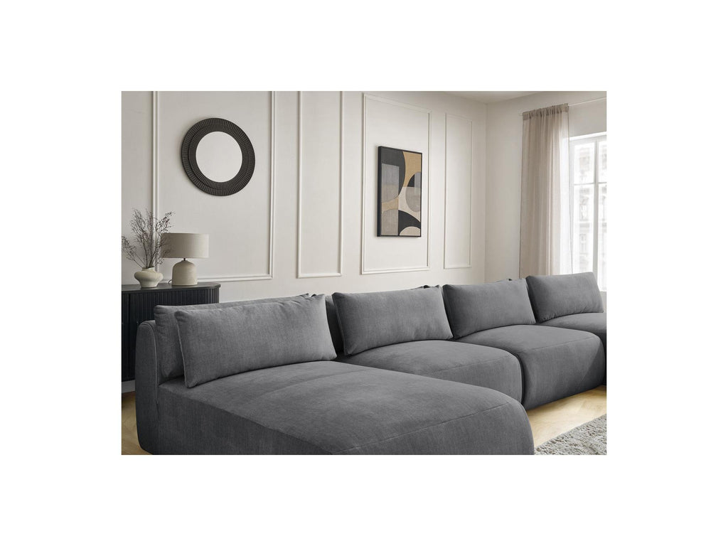 Jana - Fixed Modular Panoramic Sofa with Headrests - Velvet Fabric with 2 Chaise Longues and 2 Armless Chairs