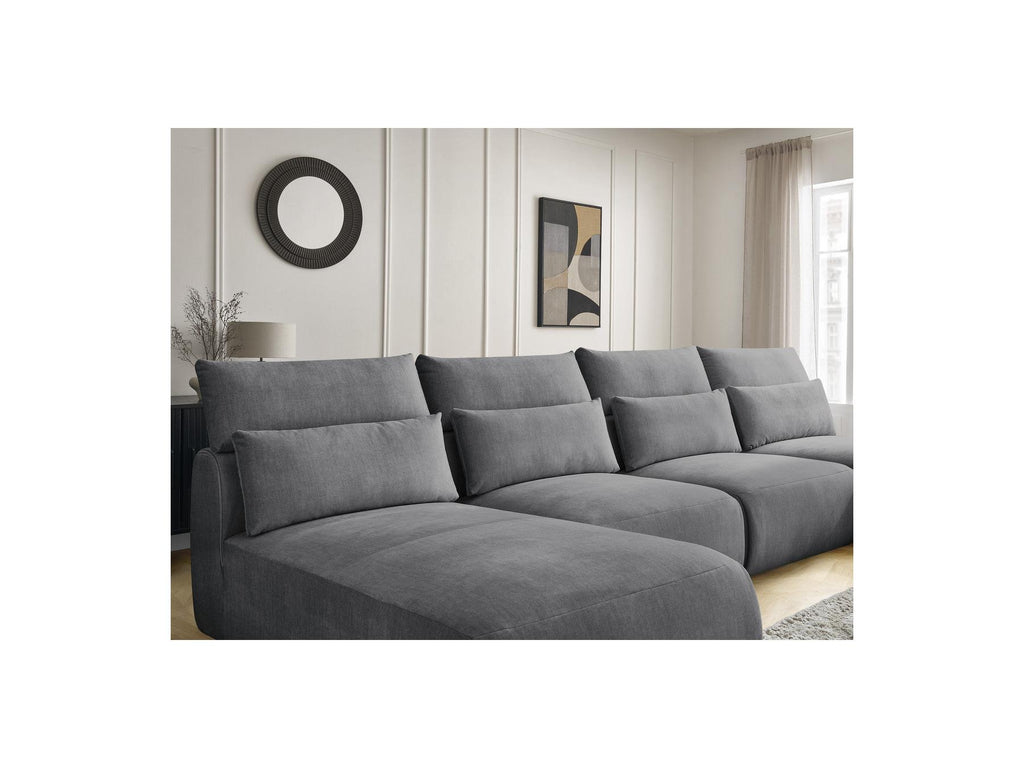 Jana - Fixed Modular Panoramic Sofa with Headrests - Velvet Fabric with 2 Chaise Longues and 2 Armless Chairs