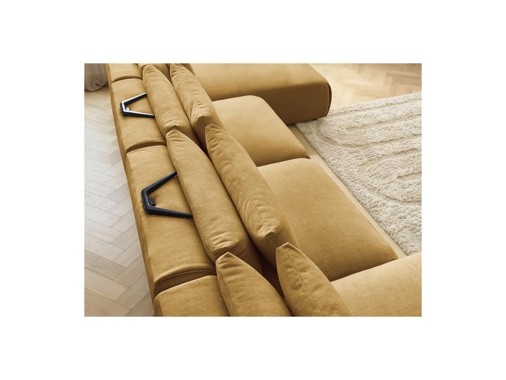 Jana - Fixed Modular Panoramic Sofa with Headrests - Velvet Fabric with 2 Chaise Longues and 2 Armless Chairs