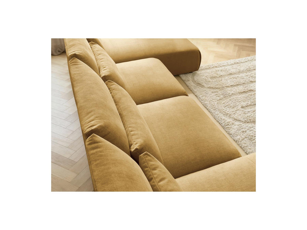 Jana - Fixed Modular Panoramic Sofa with Headrests - Velvet Fabric with 2 Chaise Longues and 2 Armless Chairs