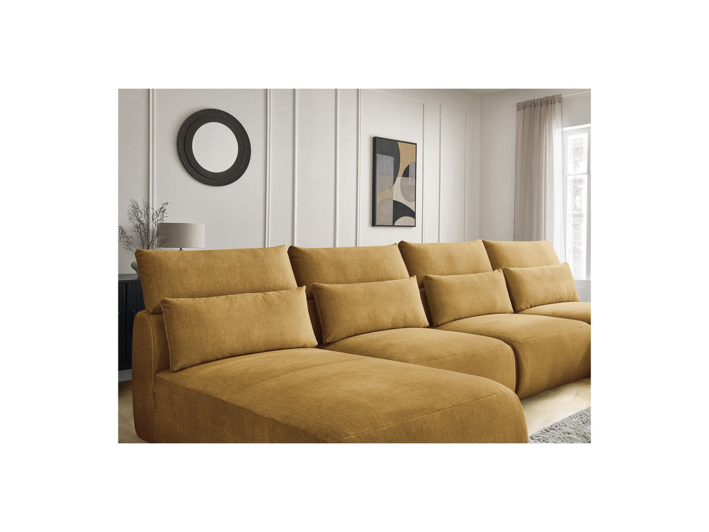Jana - Fixed Modular Panoramic Sofa with Headrests - Velvet Fabric with 2 Chaise Longues and 2 Armless Chairs
