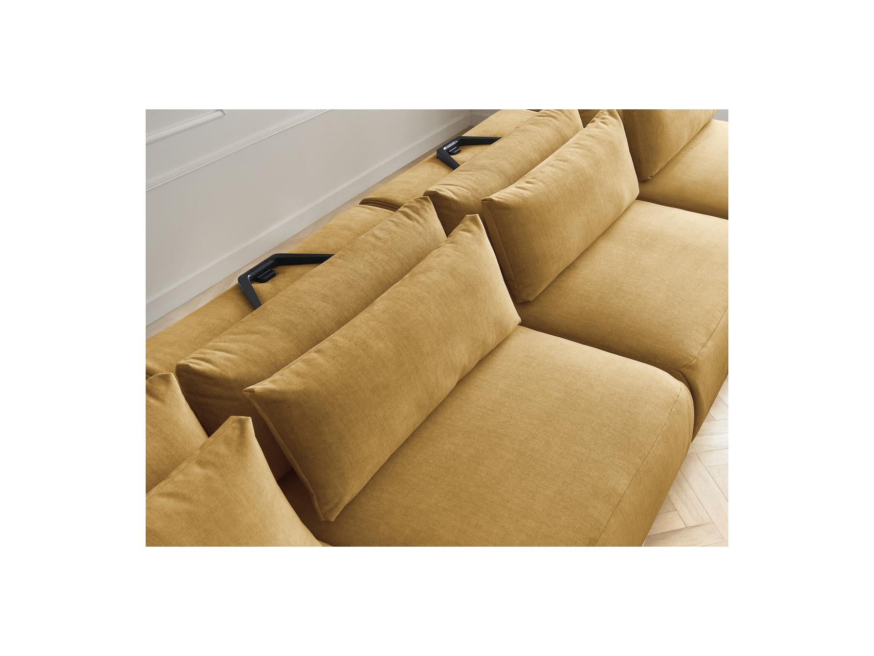Jana - Fixed Modular Panoramic Sofa with Headrests - Velvet Fabric with 2 Chaise Longues and 2 Armless Chairs