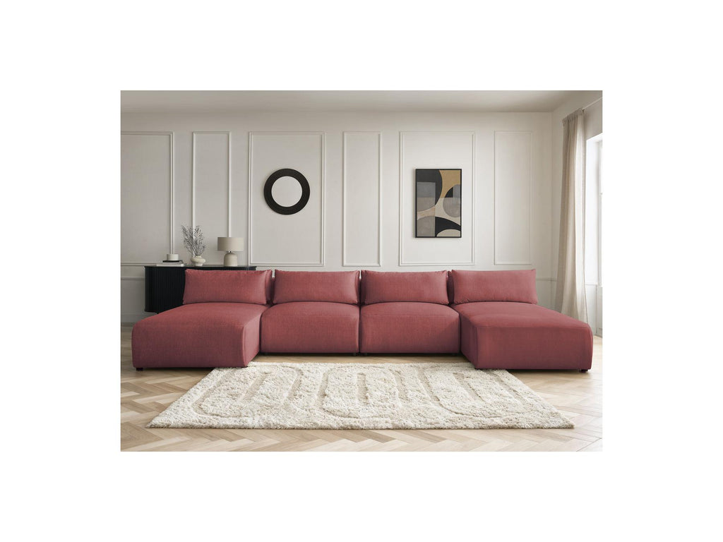 Jana - Fixed Modular Panoramic Sofa with Headrests - Velvet Fabric with 2 Chaise Longues and 2 Armless Chairs