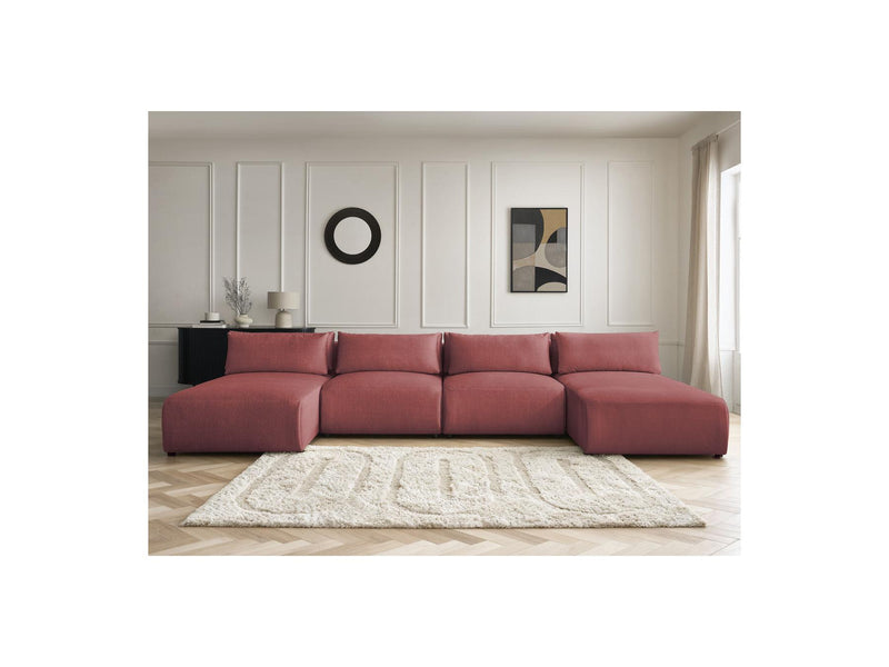 Jana - Sofá Modular Fijo Panorámico Con Reposacabezas - Tela De Terciopelo Con 2 Chaise Lounges Y 2 Sillones