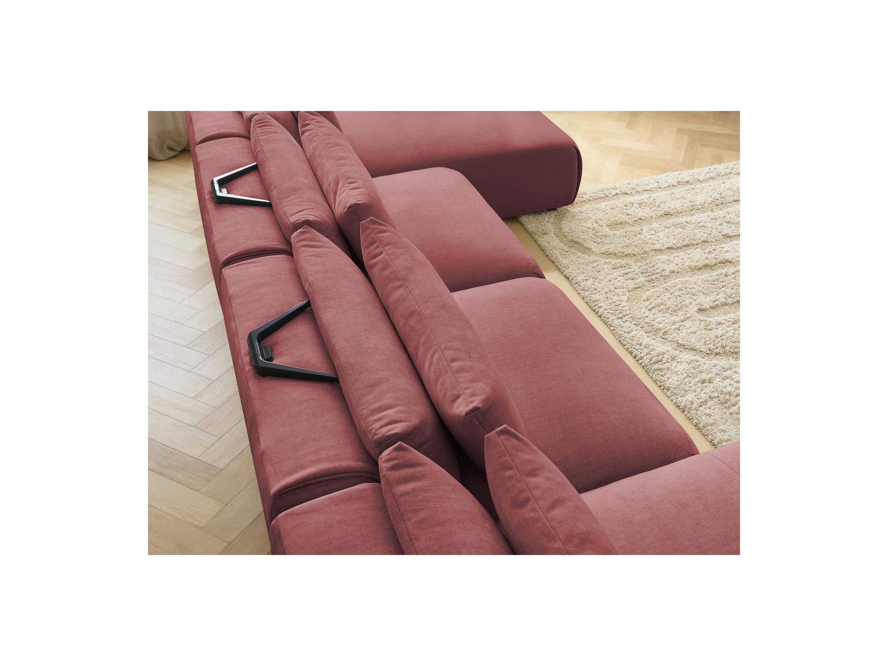 Jana - Fixed Modular Panoramic Sofa with Headrests - Velvet Fabric with 2 Chaise Longues and 2 Armless Chairs