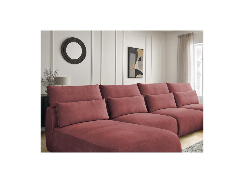 Jana - Fixed Modular Panoramic Sofa with Headrests - Velvet Fabric with 2 Chaise Longues and 2 Armless Chairs