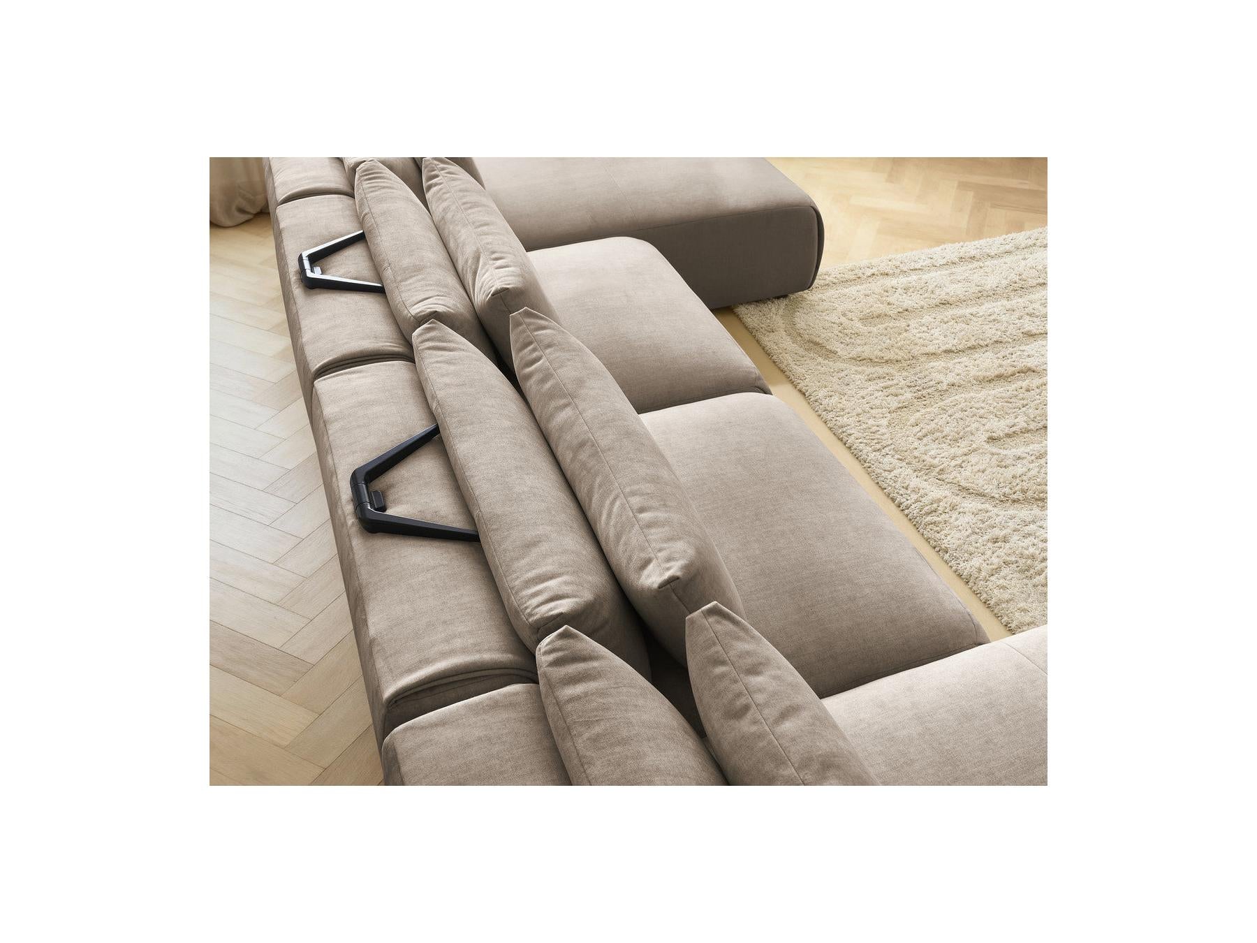 Jana - Fixed Modular Panoramic Sofa with Headrests - Velvet Fabric with 2 Chaise Longues and 2 Armless Chairs