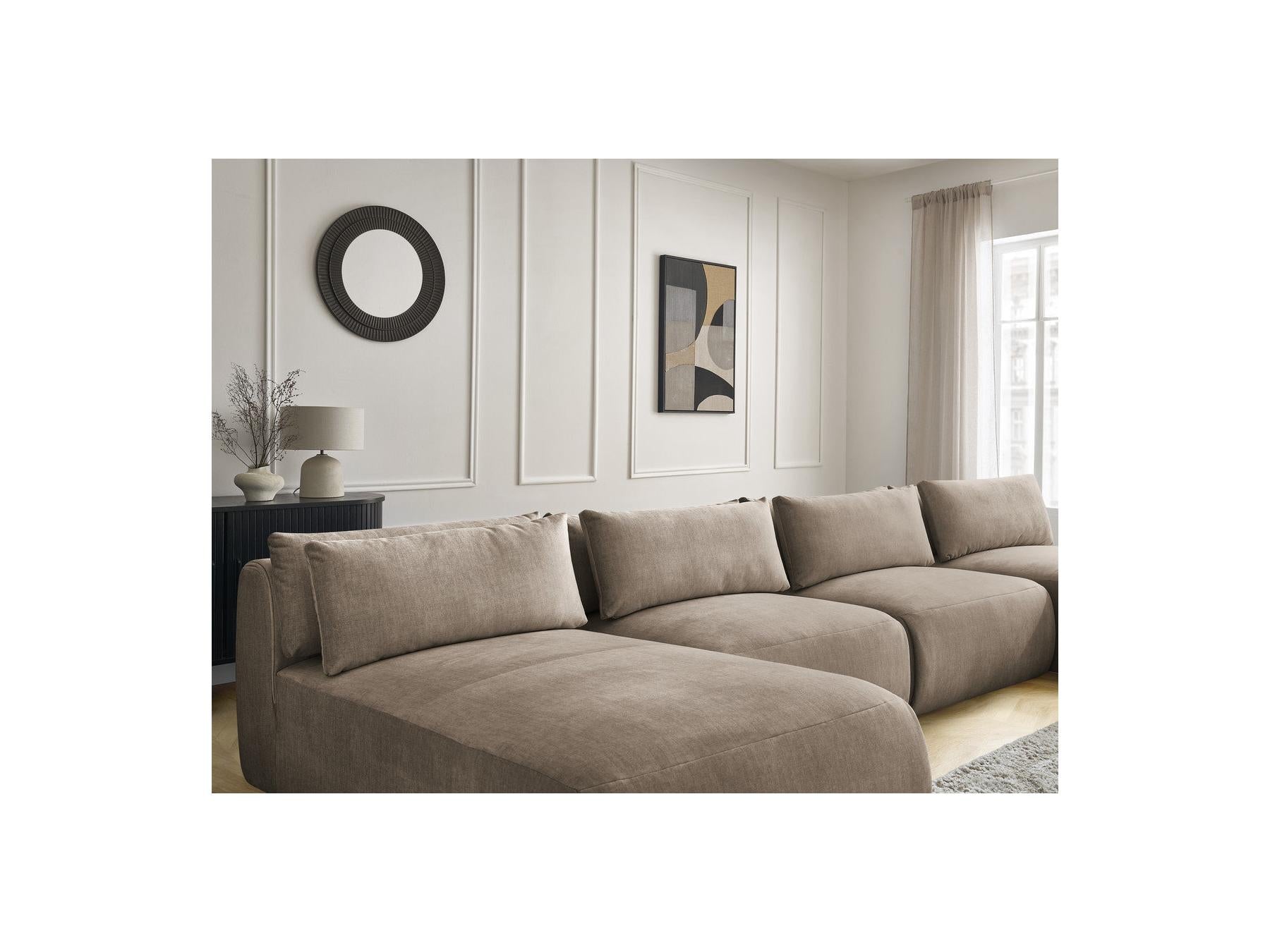 Jana - Fixed Modular Panoramic Sofa with Headrests - Velvet Fabric with 2 Chaise Longues and 2 Armless Chairs