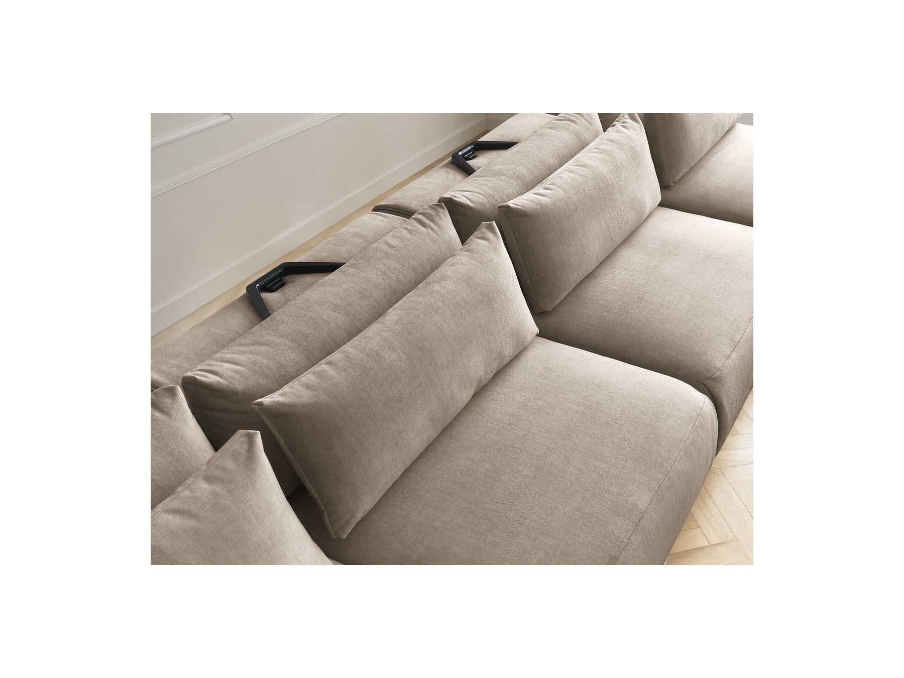 Jana - Fixed Modular Panoramic Sofa with Headrests - Velvet Fabric with 2 Chaise Longues and 2 Armless Chairs
