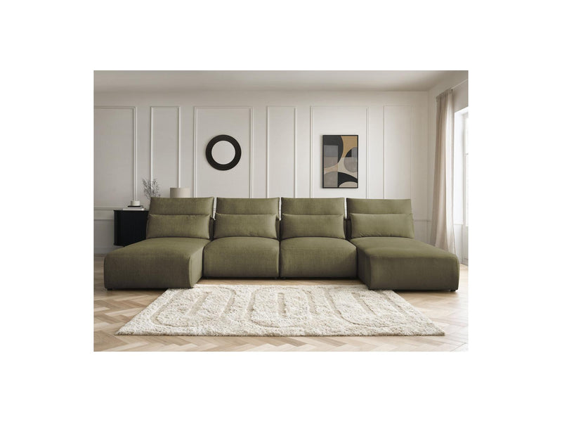 Jana - Sofá Modular Fijo Panorámico Con Reposacabezas - Tela De Terciopelo Con 2 Chaise Lounges Y 2 Sillones