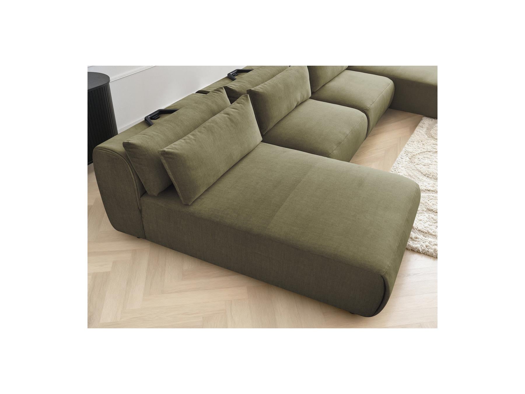 Jana - Fixed Modular Panoramic Sofa with Headrests - Velvet Fabric with 2 Chaise Longues and 2 Armless Chairs