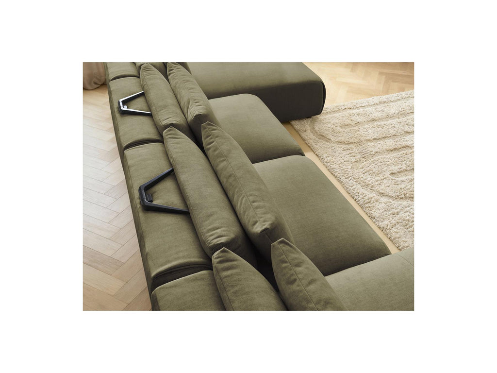 Jana - Fixed Modular Panoramic Sofa with Headrests - Velvet Fabric with 2 Chaise Longues and 2 Armless Chairs