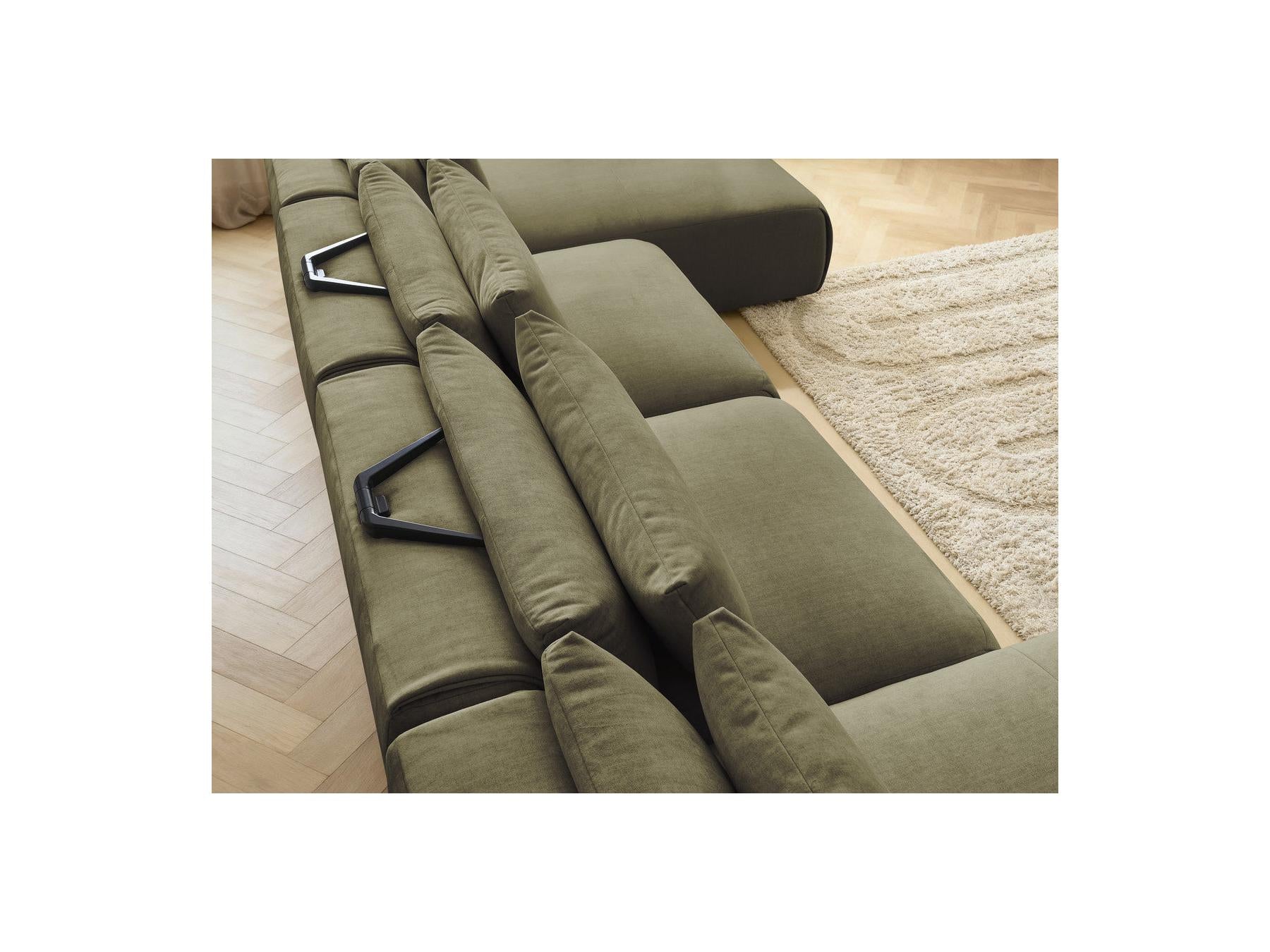 Jana - Fixed Modular Panoramic Sofa with Headrests - Velvet Fabric with 2 Chaise Longues and 2 Armless Chairs