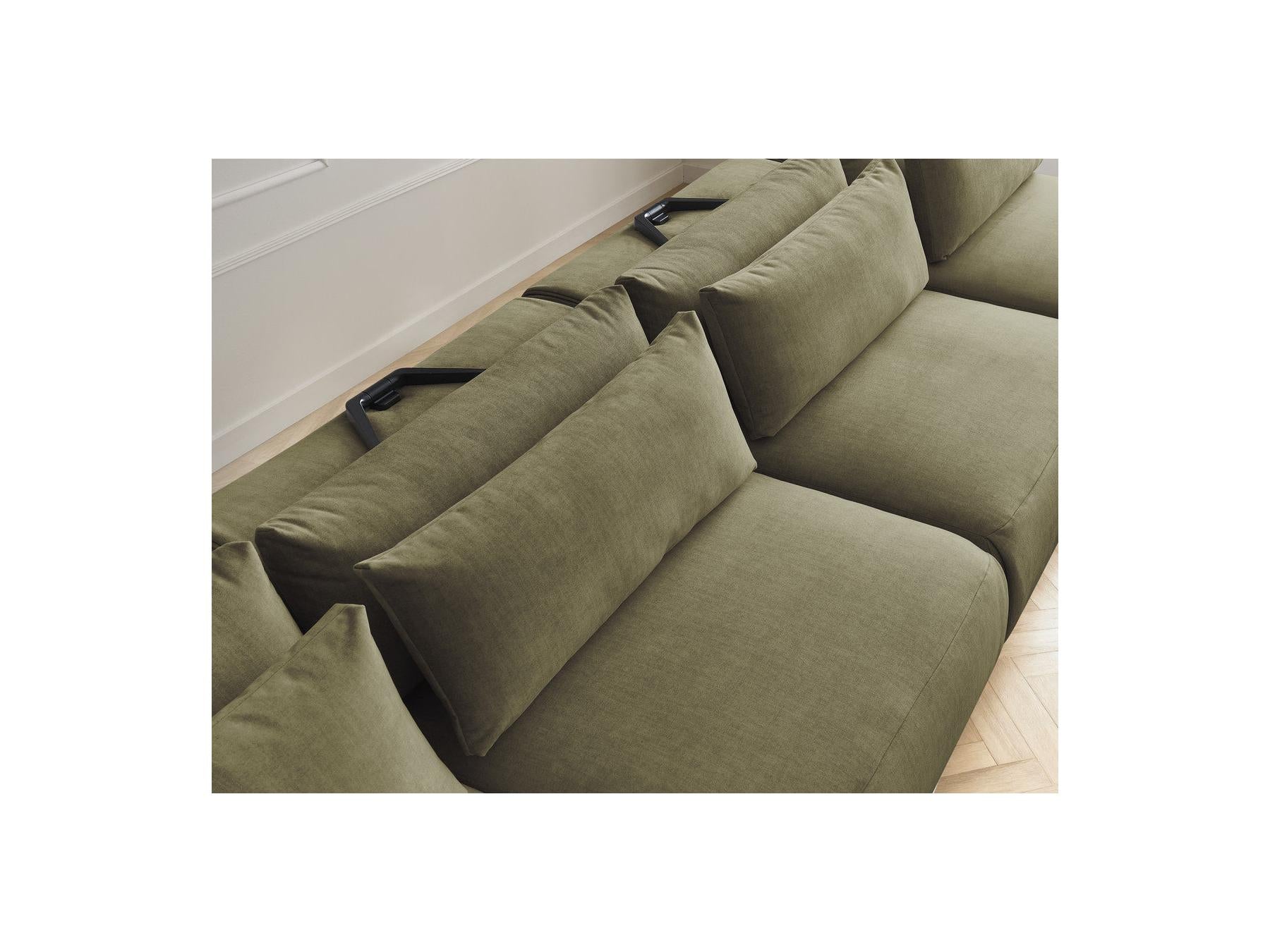 Jana - Fixed Modular Panoramic Sofa with Headrests - Velvet Fabric with 2 Chaise Longues and 2 Armless Chairs