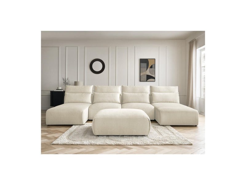 Jana - Sofá Modular Fijo Panorámico Con Reposacabezas - Tejido De Terciopelo Con 2 Diván, 2 Sillones Y 1 Puf Grande