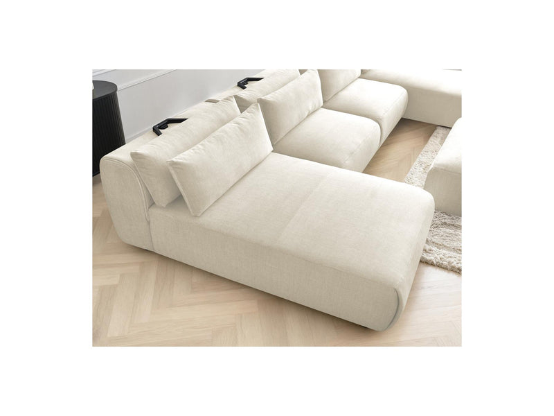 Jana - Sofá Modular Fijo Panorámico Con Reposacabezas - Tejido De Terciopelo Con 2 Diván, 2 Sillones Y 1 Puf Grande