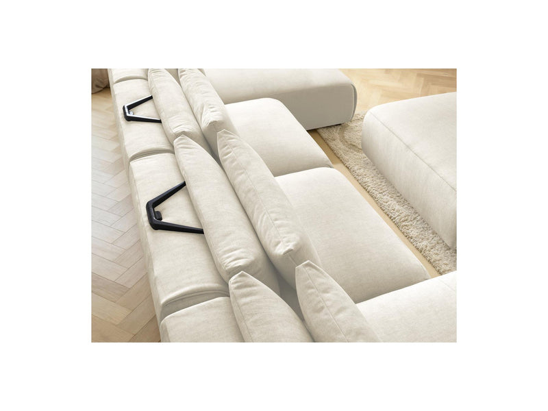 Jana - Sofá Modular Fijo Panorámico Con Reposacabezas - Tejido De Terciopelo Con 2 Diván, 2 Sillones Y 1 Puf Grande