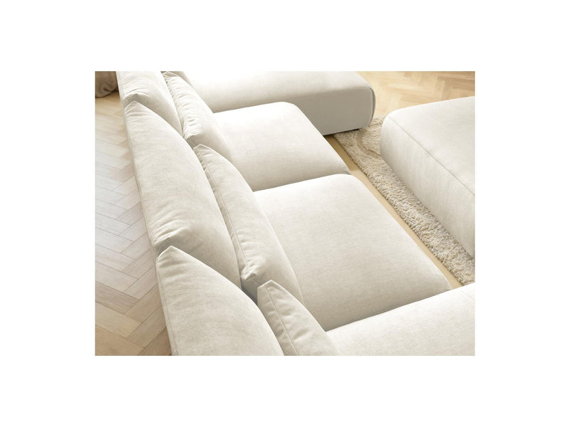 Jana - Sofá Modular Fijo Panorámico Con Reposacabezas - Tejido De Terciopelo Con 2 Diván, 2 Sillones Y 1 Puf Grande