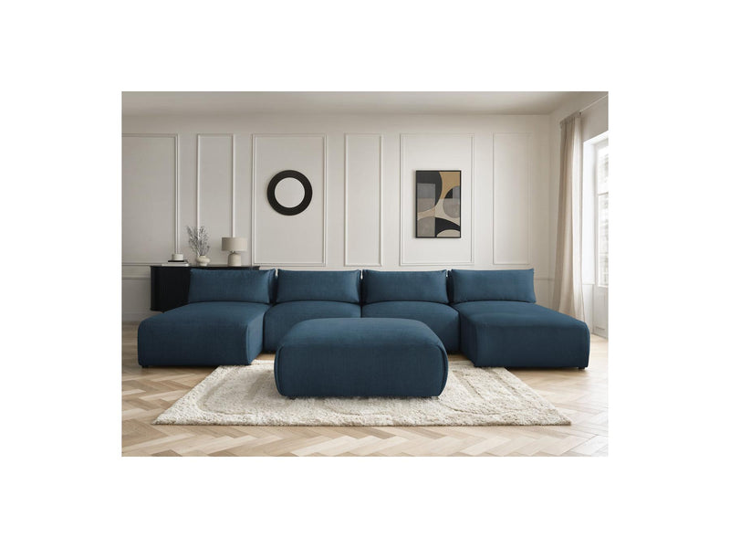 Jana - Sofá Modular Fijo Panorámico Con Reposacabezas - Tejido De Terciopelo Con 2 Diván, 2 Sillones Y 1 Puf Grande