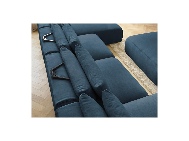 Jana - Sofá Modular Fijo Panorámico Con Reposacabezas - Tejido De Terciopelo Con 2 Diván, 2 Sillones Y 1 Puf Grande
