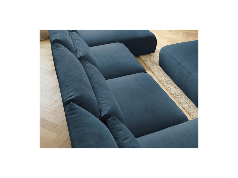 Jana - Sofá Modular Fijo Panorámico Con Reposacabezas - Tejido De Terciopelo Con 2 Diván, 2 Sillones Y 1 Puf Grande