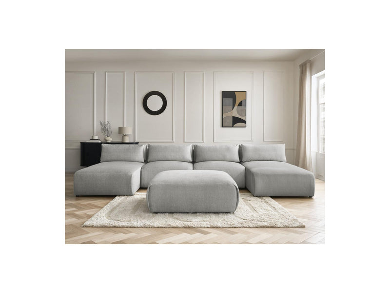Jana - Sofá Modular Fijo Panorámico Con Reposacabezas - Tejido De Terciopelo Con 2 Diván, 2 Sillones Y 1 Puf Grande